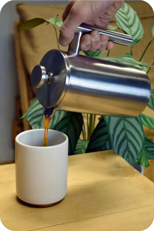 Voyager Unbreakable Cafetiere Pour into Fellow Cup